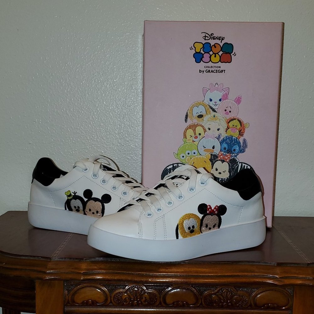 Tsum Tsum Sneakers by GraceGift Collection.  White with embrodiered characters.